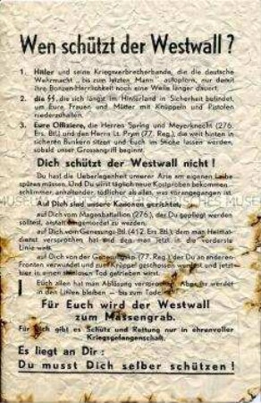 Propagandaflugblatt der Alliierten für die Soldaten an der Westfront