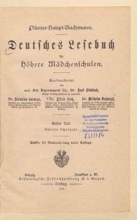 Teil 1 = 2. Schuljahr, [Schülerband]: [Teil 1 = 2. Schuljahr, [Schülerband]]