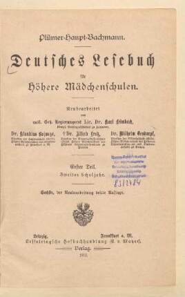 Teil 1 = 2. Schuljahr, [Schülerband]: [Teil 1 = 2. Schuljahr, [Schülerband]]