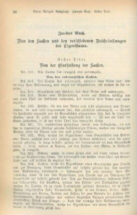 Zweites Buch. Von den Sachen und den verschiedenen Beschränkungen des Eigenthums