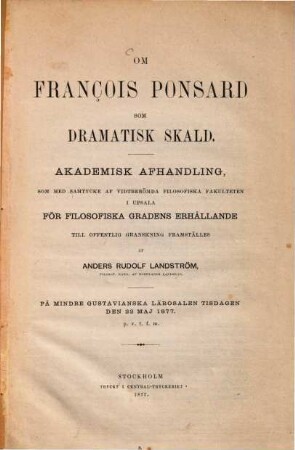Om François ponsard som dramatisk skald