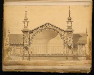 Musikpavillon Monatskonkurrenz August 1885: Aufriss Vorderansicht; Maßstabsleiste