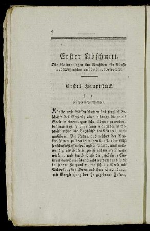 Erster Abschnitt. Die Naturanlagen im Menschen für Künste und Wissenschaften überhaupt betrachtet.