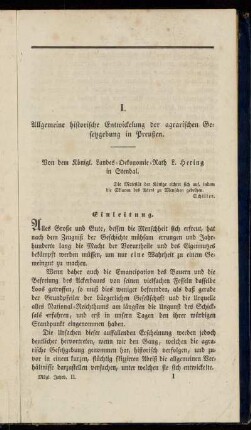 I. Allgemeine historische Entwickelung der agrarischen Gesetzgebung in Preußen