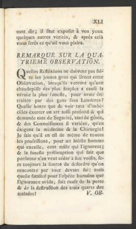 Remarque Sur La Quatrieme Observation