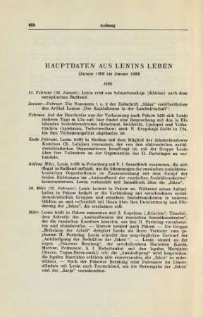 Hauptdaten Aus Lenins Leben (Januar 1900 bis Januar 1902)