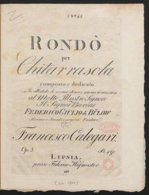 Rondò per Chitarra sola : Op. 3.