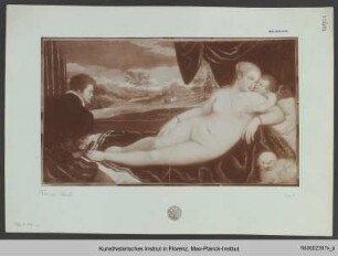 Venus und Cupido mit dem Orgelspieler - Liegende Venus mit Amor und einem Orgelspieler