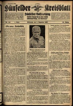 Erste Ausgabe vom Mittwoch, den 01. Dezember 1937.