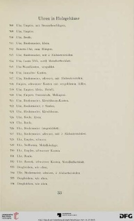 Uhren in Holzgehäuse (Nr. 508-536)