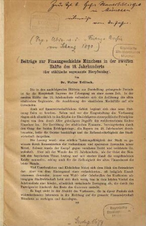 Beiträge zur Finanzgeschichte Münchens in der zweiten Hälfte des 18. Jahrhunderts (der städtische sogenannte Bierpfenning)