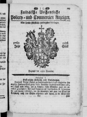 52tes Stück, Ausgabe vom 23. December 1768