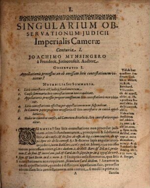 Singularium Observationum Imperialis Camerae Centuriae VI