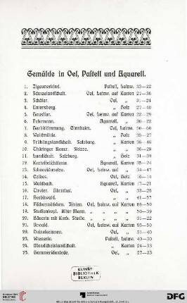 Gemälde in Öl, Pastell und Aquarell (Nr. 1-220)