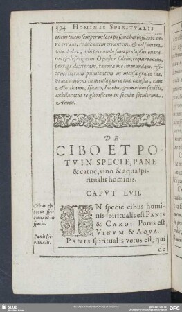 De Cibo Et Potu In Specie, Pane & carne, vino & aqua spiritualis hominis. Caput LVII.