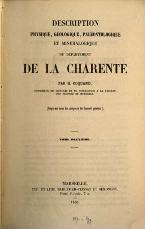Description physique, géologique, paléontologique et mineralogique du département de la Charente, Tome deuxième