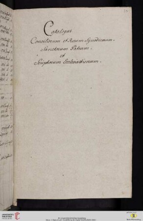 Catalogus Conciliorum et rerum Synodicarum, Sanctorum Patrum et Scriptorum Ecclesiasticorum