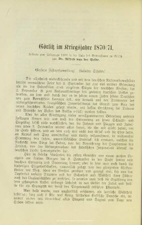 Görlitz im Kriegsjahre 1870/71 : Festrede zum Sedantage 1892 in der Aula des Gymnasiums zu Görlitz