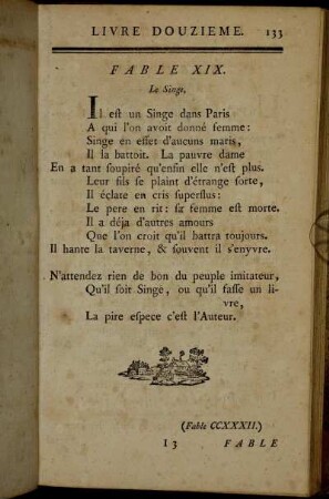 Fable XIX. Le Singe. - Fable XXVII. Daphnis & Alcimadure.