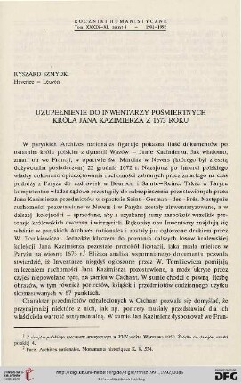 39/40: Uzupełnienie do inwentarzy pośmiertnych króla Jana Kazimierza z 1673 roku