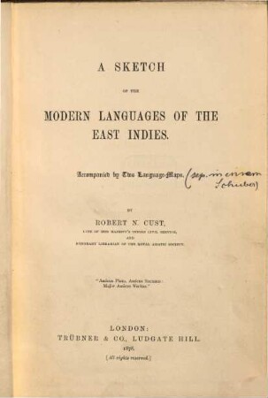 A sketch of the Modern Languages of the East Indies : Accompanied by Two Language - Maps. Die 2 Karten sind aufgezogen in einem Schuber