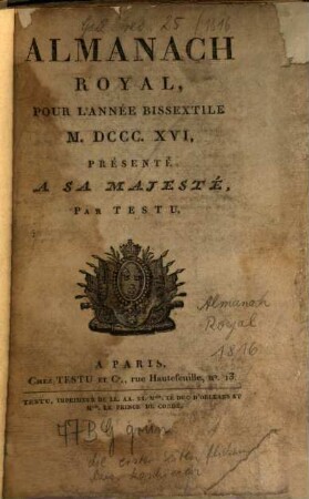 Almanach royal. 1816, 1816