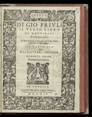 Giovanni Priuli: Il terzo libro de madrigali a cinque voci ... Quinto