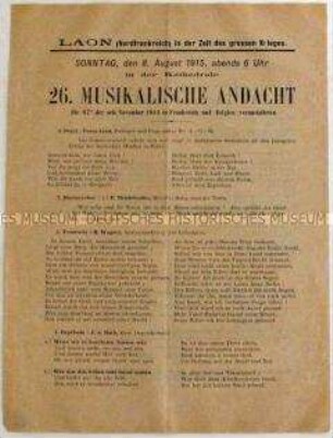 Programm einer musikalischen Andacht für die deutsche Armee im besetzten Frankreich