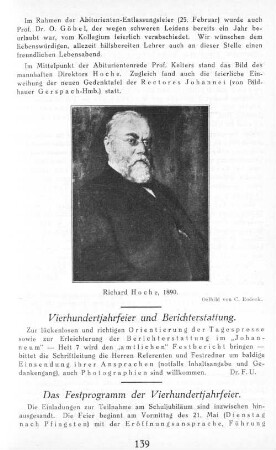 Das Festprogramm der Vierhundertjahrfeier.