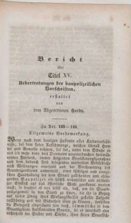 Bericht über Titel XV, Uebertretungen der baupolizeilichen Vorschriften