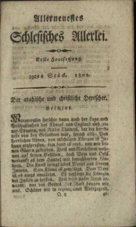 39tes Stück. 1802./Der arabische und christliche Herrscher. Beschluß.