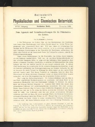 Neue Apparate und Versuchsanordnungen für die Polarisation des Lichtes.