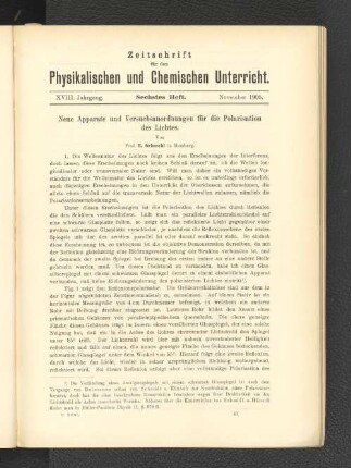Neue Apparate und Versuchsanordnungen für die Polarisation des Lichtes.