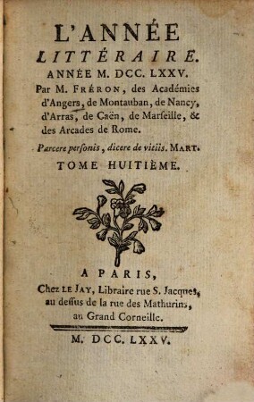 L' année littéraire. 1775,8