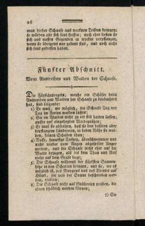 26-41, Fünfter Abschnitt. Vom Austreiben und Waiden der Schaafe.