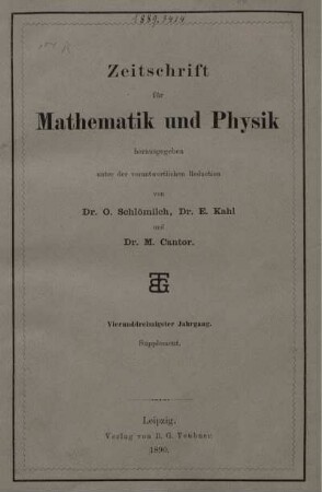 34,Suppl: Zeitschrift für Mathematik und Physik