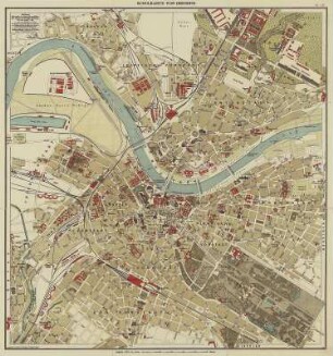 Stadtplan von Dresden, 1:10 000, Lithographie, 1908 : Schulkarte von Dresden. - 1:10 000. - Leipzig : Velhagen & Klasing , 1908. - 1 Kt. : mehrfarb. ; 54 x 58 cm, gefaltet