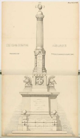 Gefallenendenkmal, Jauer Monatskonkurrenz März 1877: Aufriss Vorderansicht 1:10