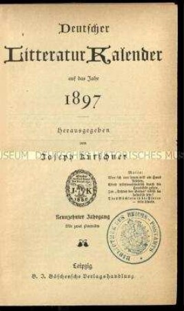 Kürschners Deutscher Literatur-Kalender, 19. Jahrgang 1897