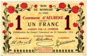 Geldschein / Notgeld, Francs (FRF), 15.11.1914