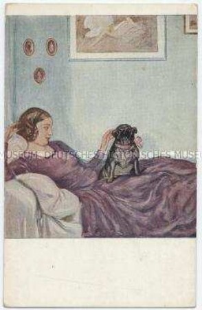 Jugend-Postkarte - Frau mit Hund
