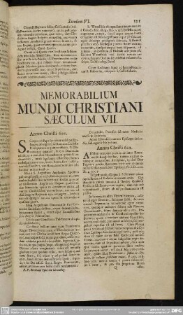 Memorabilium Mundi Christiani Saeculum VII.