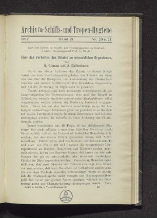 Über das Verhalten des Chinins im menschlichen Organismus.