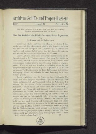 Über das Verhalten des Chinins im menschlichen Organismus.