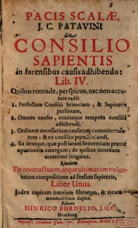 De consilio sapientis in forensibus causis adhibendo, libri IV