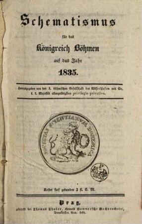Schematismus des Königreichs Böhmen : auf d. Jahr .... 1835, 1835