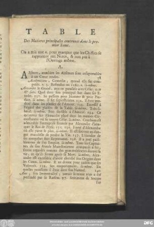 Table Des Matieres principales contenues dans le premier Tome.
