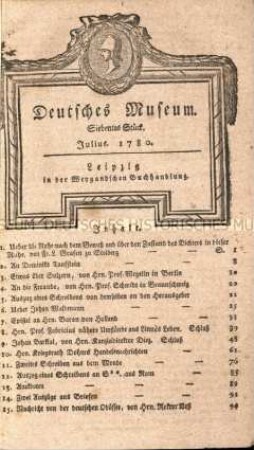 Deutsches Museum. 2. Band. 7.-12. Stück (Juli-Dezember) 1780