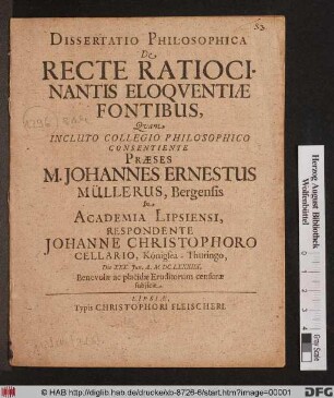 Dissertatio Philosophica De Recte Ratiocinantis Eloquentiae Fontibus
