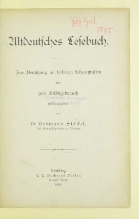 Altdeutsches Lesebuch : zur Benutzung an höheren Lehranstalten wie zum Selbstgebrauch